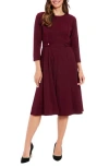 London Times Gold Button Fit & Flare Dress In Burgundy