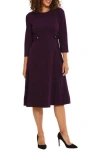 London Times Gold Button Fit & Flare Dress In Purple