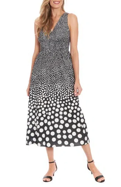 London Times Graduated Dot Midi Dress In Black/ivory