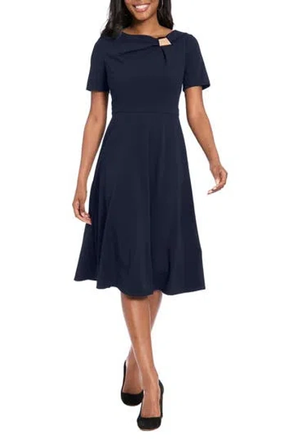 London Times Hardware Detail Short Sleeve Fit & Flare Midi Dress In Brown