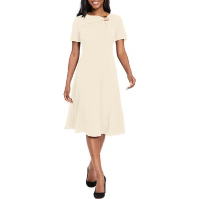 London Times Hardware Neck Fit & Flare Midi Dress In Neutral
