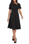London Times Hardware Neck Fit & Flare Midi Dress In Black