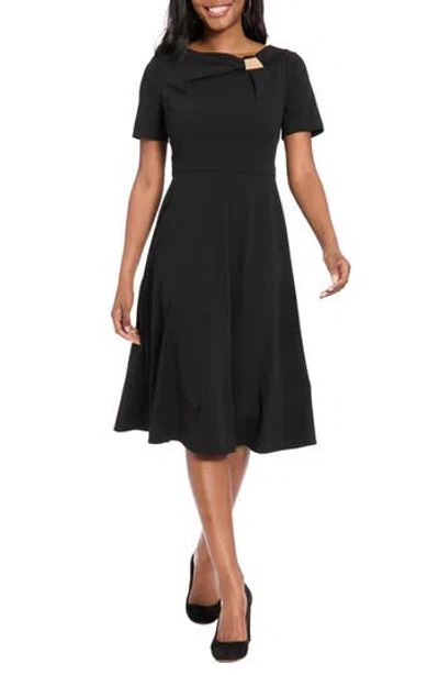 London Times Hardware Neck Fit & Flare Midi Dress In Black