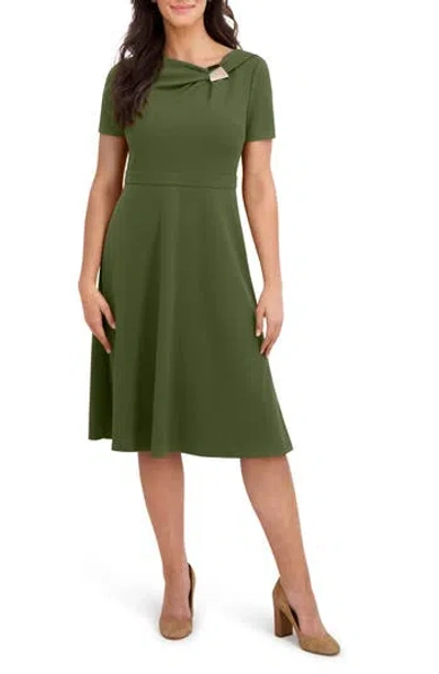 London Times Hardware Neck Fit & Flare Midi Dress In Green
