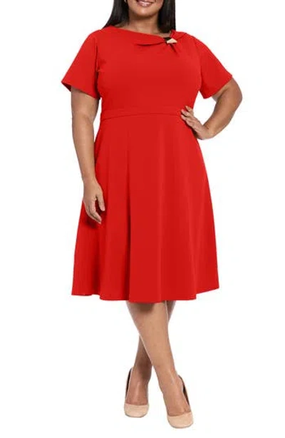 London Times Hardware Trim Scuba Fit & Flare Dress In Red