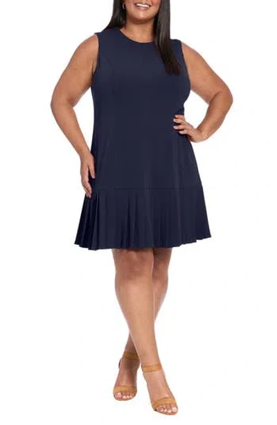 London Times Hardware Trim Scuba Fit & Flare Dress In Blue
