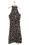 London Times Heart & Dot Print Sleeveless Fit & Flare Dress In Black/blush