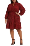 London Times Heart Print Long Sleeve Fit & Flare Dress In Black/red