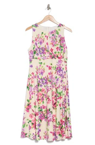 London Times Jersey Eyelet Sleeveless Dress In Cream Pink