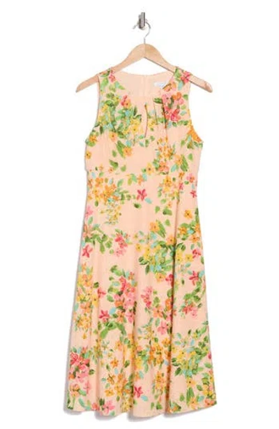 London Times Jersey Eyelet Sleeveless Dress In Peach Coral