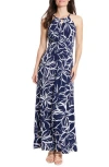 London Times Jersey Halter Maxi Dress In Navy White