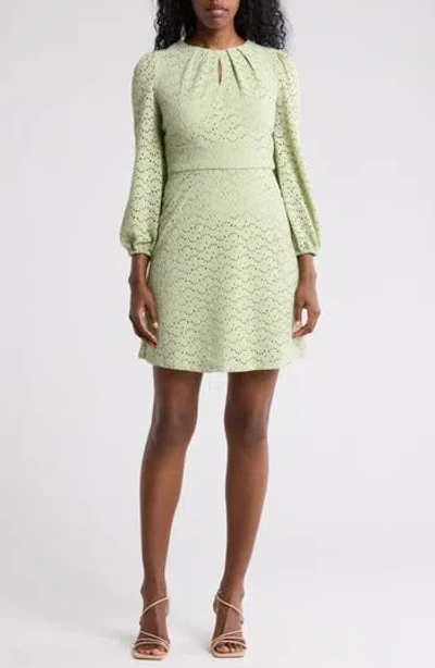 London Times Keyhole Embroidered Eyelet Fit & Flare Dress In Light Green