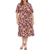 London Times Keyhole Neck Side Tie Midi Dress In Black/rose