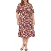 London Times Keyhole Neck Side Tie Midi Dress In Multi
