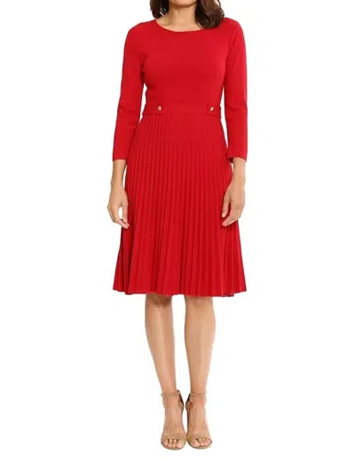 London Times Knit Pleated Midi Dress In Red