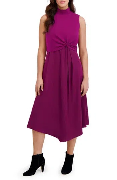 London Times Knit Popover A-line Dress In Pink