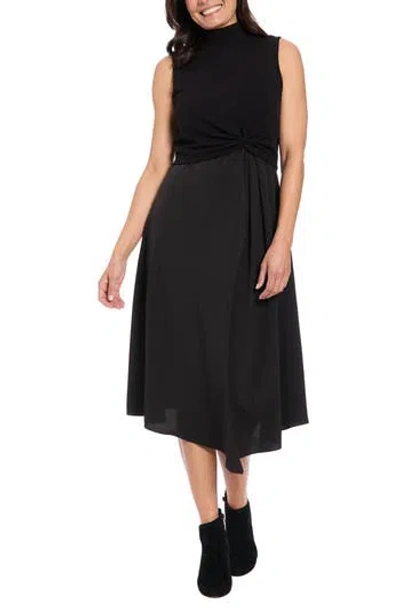 London Times Knit Popover A-line Dress In Black