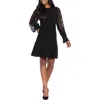 London Times Lace Sleeve Knit Sheath Dress In Black