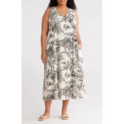 London Times Linen Blend A-line Maxi Dress