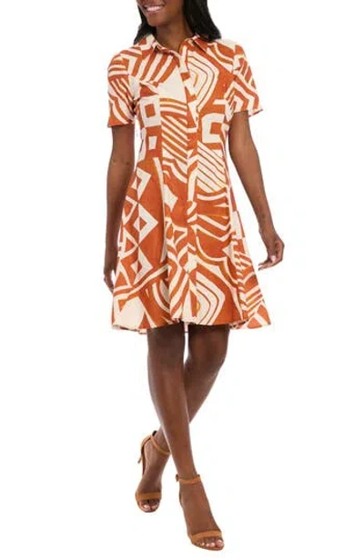 London Times Linen Blend Shirtdress In Multi