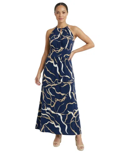 London Times Londo Times Women's Halter Neck Maxi Dress In Multi