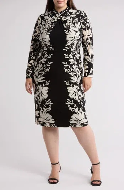 London Times Long Sleeve Crisscross Midi Dress In Black