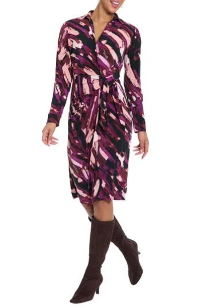 London Times Long Sleeve Faux Wrap Shirtdress In Purple