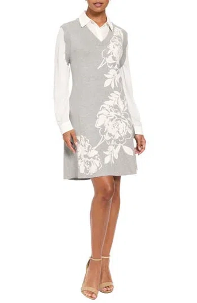 London Times Long Sleeve Fit & Flare Sweater Dress In White