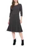 London Times Long Sleeve Pleated Flare Skirt Dress In Gray