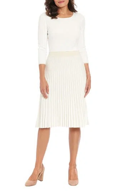 London Times Long Sleeve Pleated Sweater Dress In Ivory