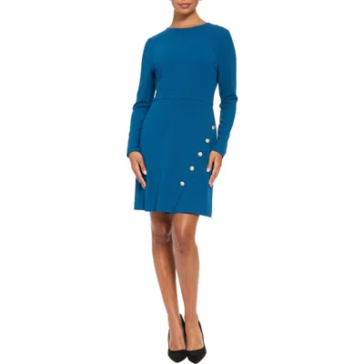 London Times Long Sleeve Sash Tie Trapeze Dress In Multi