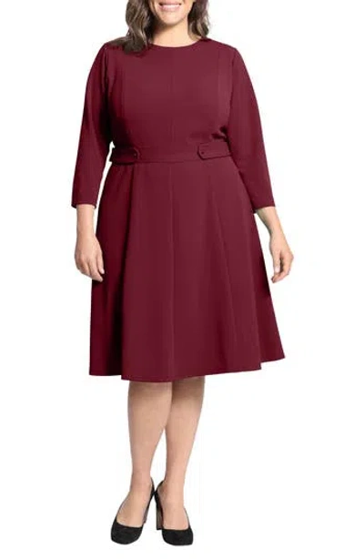 London Times Long Sleeve Seamed Midi Dress In Red