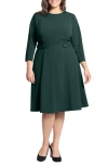 London Times Long Sleeve Seamed Midi Dress In Green