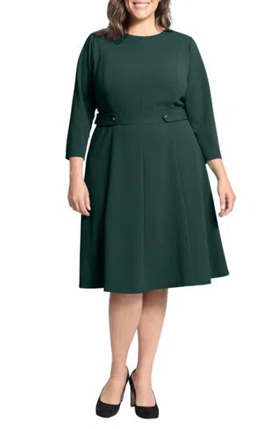London Times Long Sleeve Seamed Midi Dress In Green