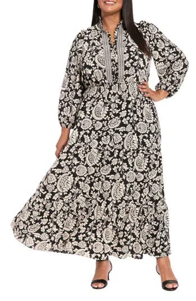 London Times Long Sleeve Tiered Maxi Dress In Multi