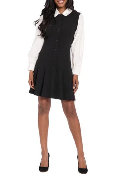 London Times Long Sleeve Twofer Scuba Fit & Flare Dress In Multi