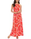 London Times Jersey Halter Maxi Dress In Red White