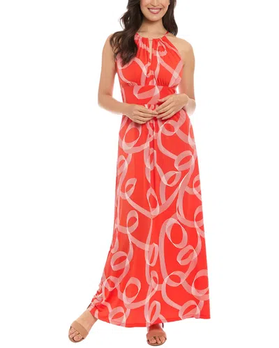 London Times Jersey Halter Maxi Dress In Red White