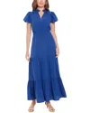 London Times Bubble Sleeve Tiered A-line Maxi Dress In Mazrn Blue
