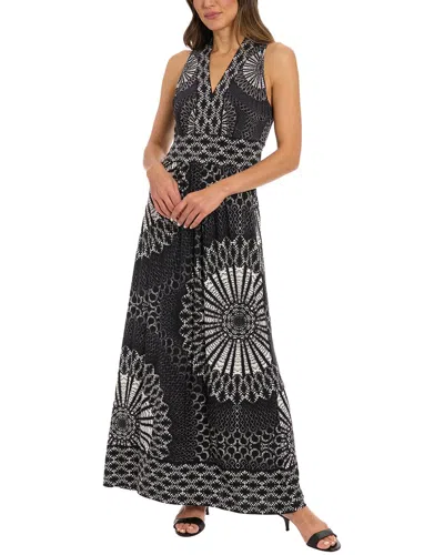 London Times Maxi Dress In White,blk