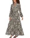 London Times Long Sleeve Bubble Crepe Tiered Maxi Dress In Black