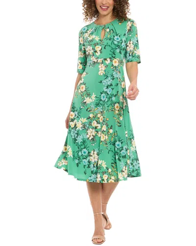 London Times Floral Elbow-length Sleeve Keyhole Midi Dress In Green