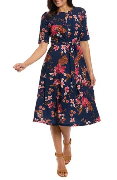 London Times Midi Fit & Flare Dress In Blue