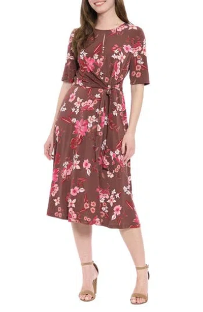London Times Midi Fit & Flare Dress In Brown