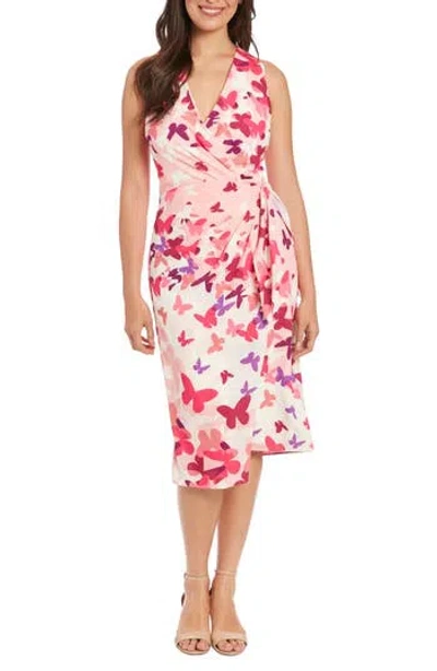 London Times Midi Wrap Dress In Pink Multi