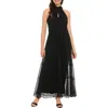 London Times Mock Neck Keyhole Sleeveless Maxi Dress In Black