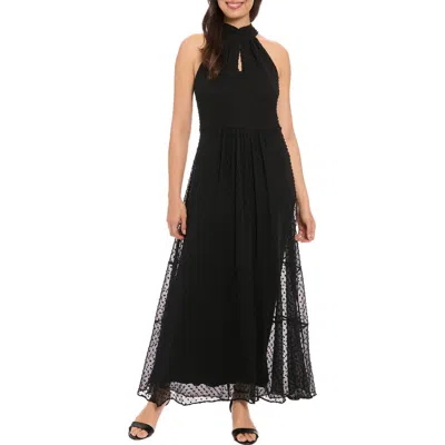 London Times Mock Neck Keyhole Sleeveless Maxi Dress In Black