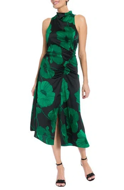 London Times Mock Neck Ruched Asymmetric Dress In Multi