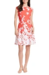 London Times Monotone Floral Print Fit And Flare Dress In Red White