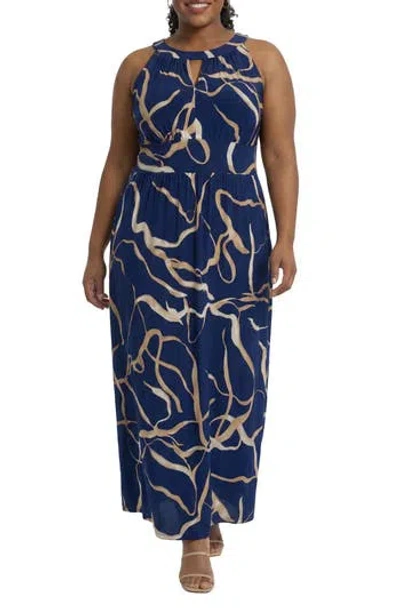 London Times Morris Keyhole Sleeveless Maxi Dress In Blue